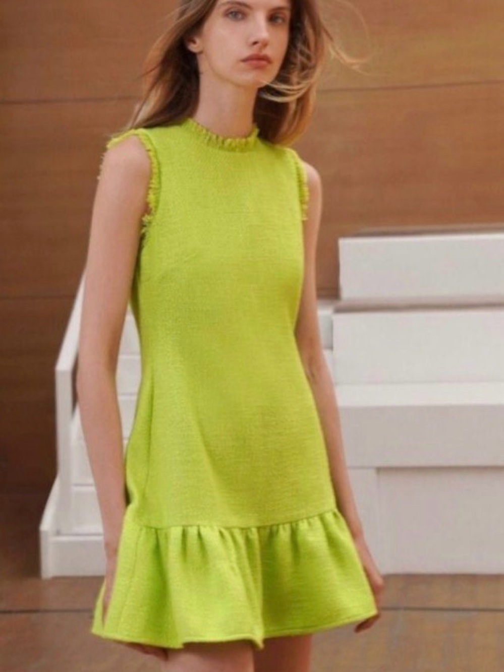 Sunday Lime Green Sleeveless Ruffle-Hem Dress